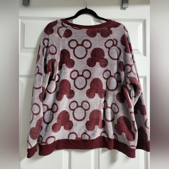 Disney Burgundy  Mickey Mouse Patterned Lounge Wear Terry Sweatshirt - Size L - Picture 4 of 6